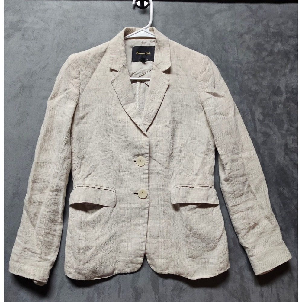 Massimo Dutti Womens Beige 100% Linen Blazer Jacket Size 4 Model 6036 Color 710